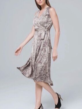 White house Black Market Sleeveless Wrap Midi Dress in Snake Print size 8
